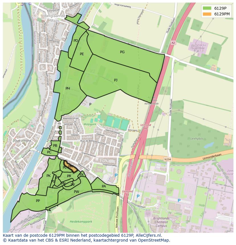 Afbeelding van het postcodegebied 6129 PM op de kaart.
