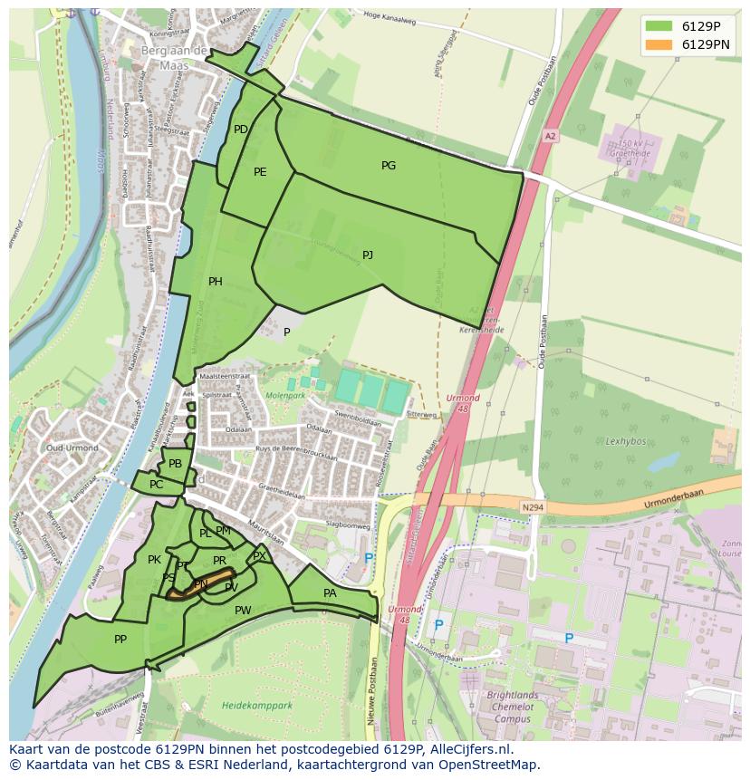 Afbeelding van het postcodegebied 6129 PN op de kaart.