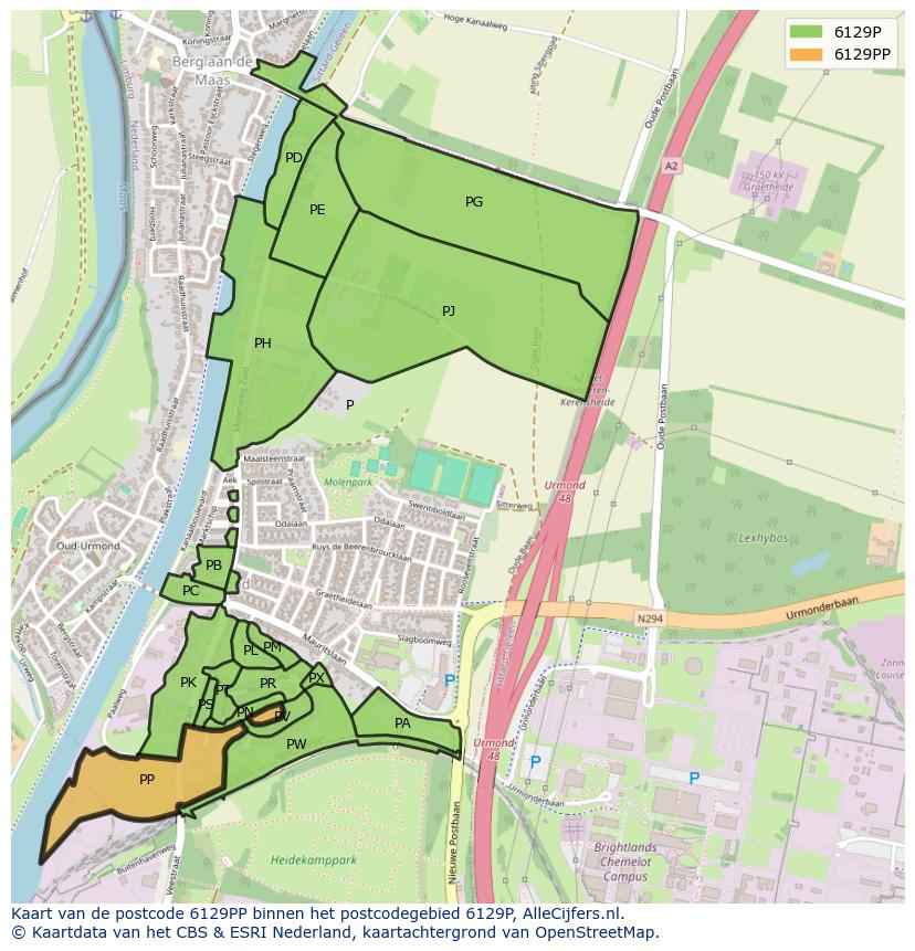 Afbeelding van het postcodegebied 6129 PP op de kaart.