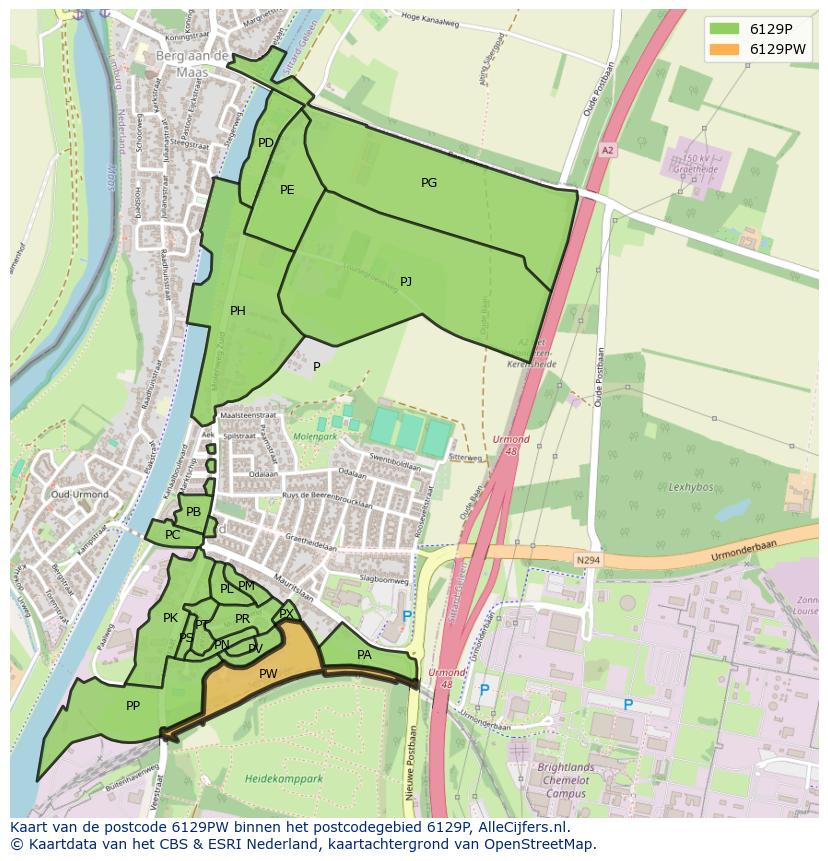 Afbeelding van het postcodegebied 6129 PW op de kaart.