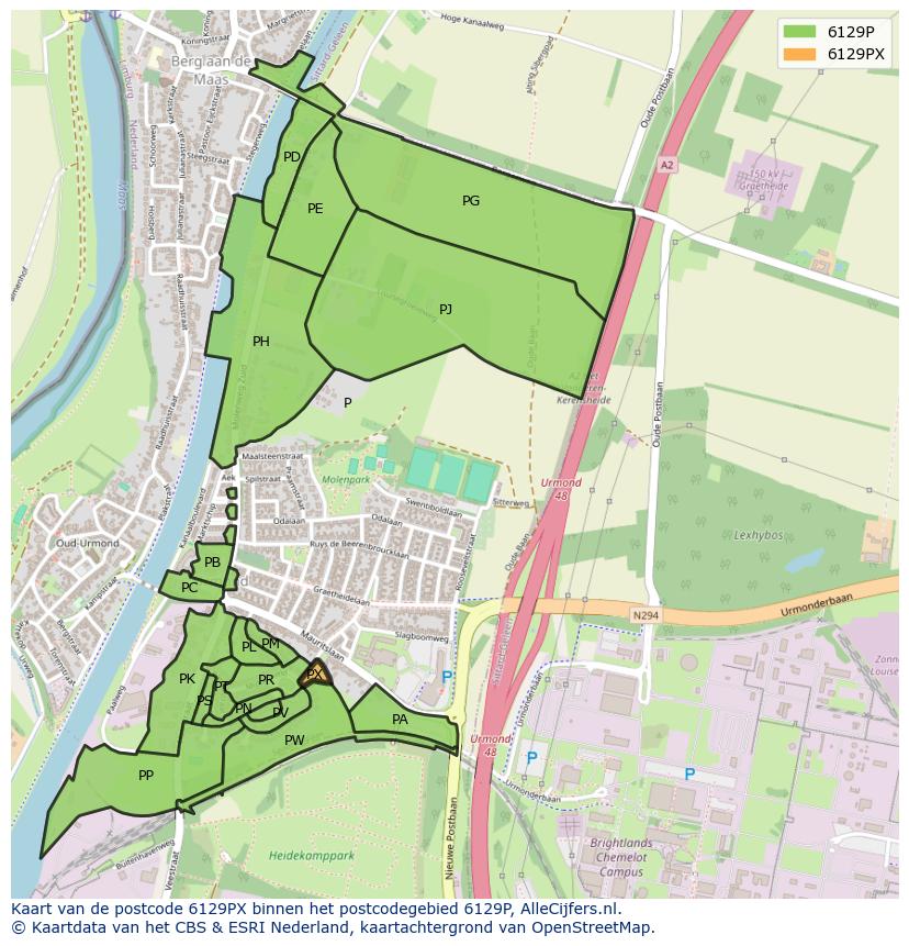 Afbeelding van het postcodegebied 6129 PX op de kaart.