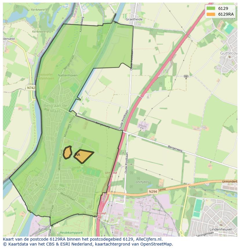 Afbeelding van het postcodegebied 6129 RA op de kaart.