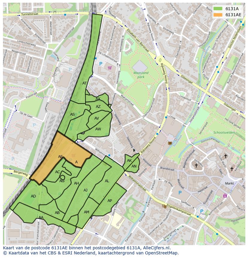 Afbeelding van het postcodegebied 6131 AE op de kaart.