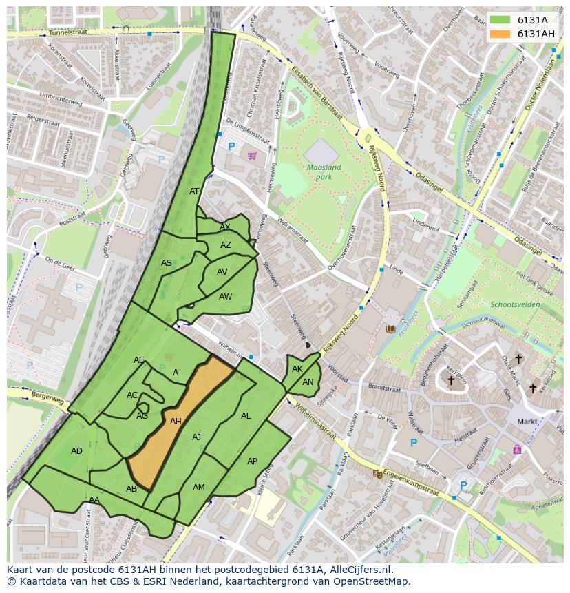 Afbeelding van het postcodegebied 6131 AH op de kaart.