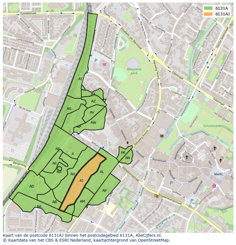 Afbeelding van het postcodegebied 6131 AJ op de kaart.