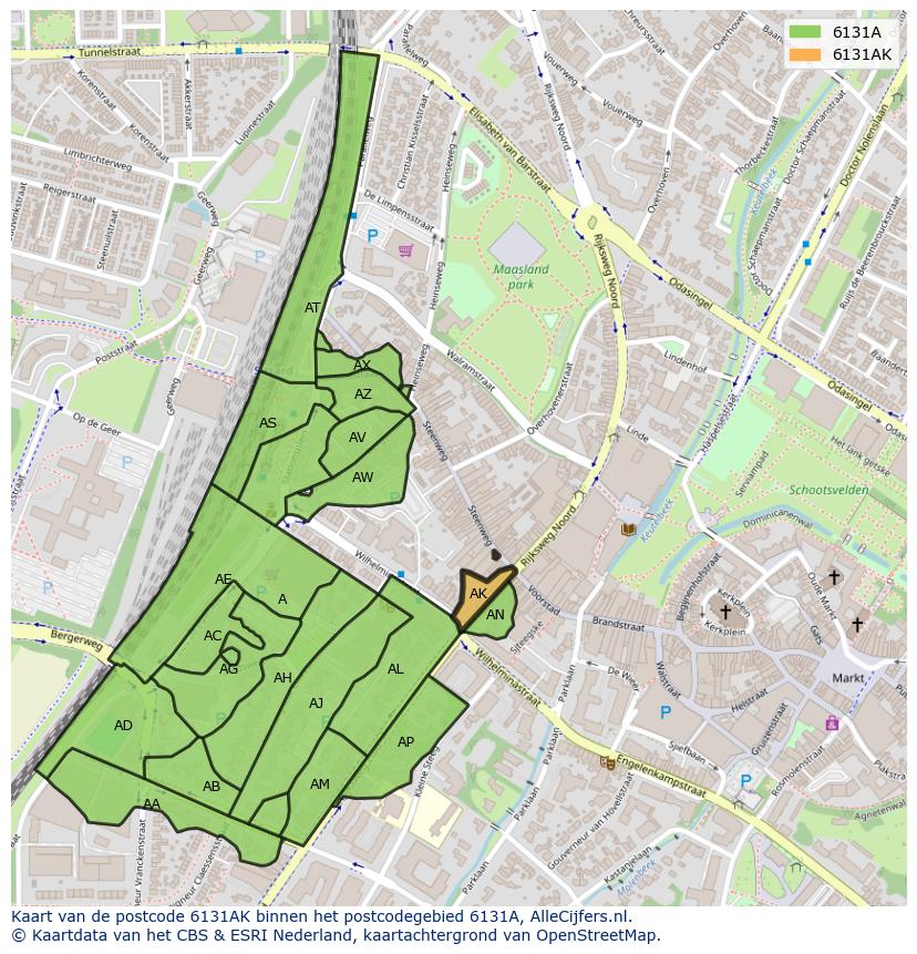 Afbeelding van het postcodegebied 6131 AK op de kaart.