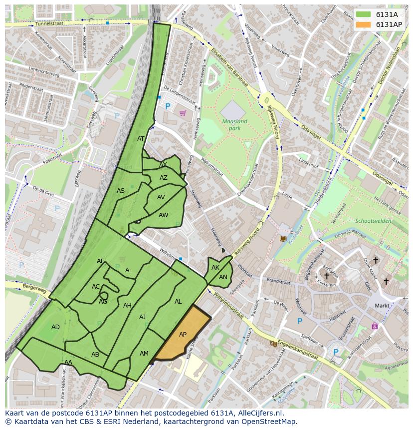 Afbeelding van het postcodegebied 6131 AP op de kaart.