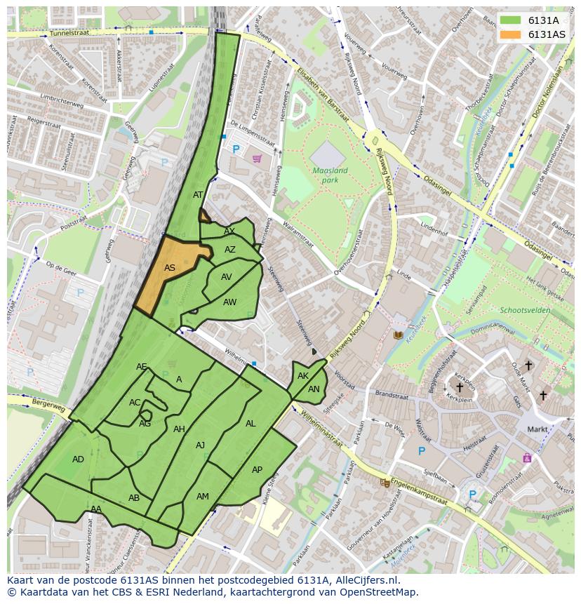Afbeelding van het postcodegebied 6131 AS op de kaart.