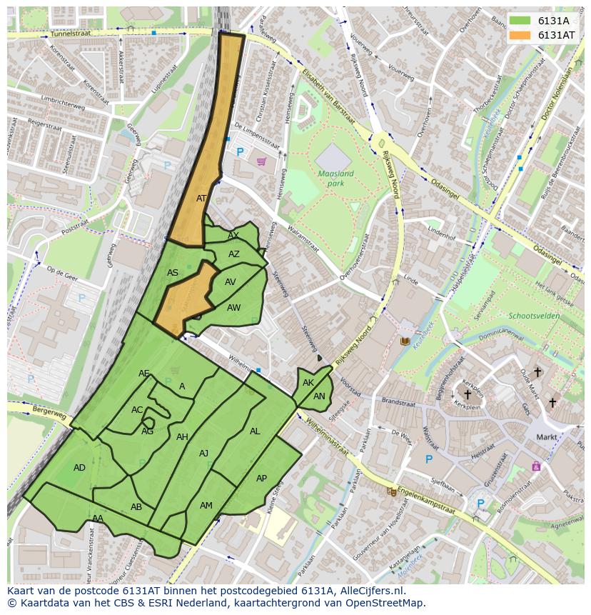 Afbeelding van het postcodegebied 6131 AT op de kaart.
