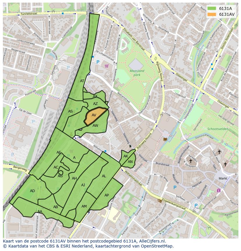 Afbeelding van het postcodegebied 6131 AV op de kaart.