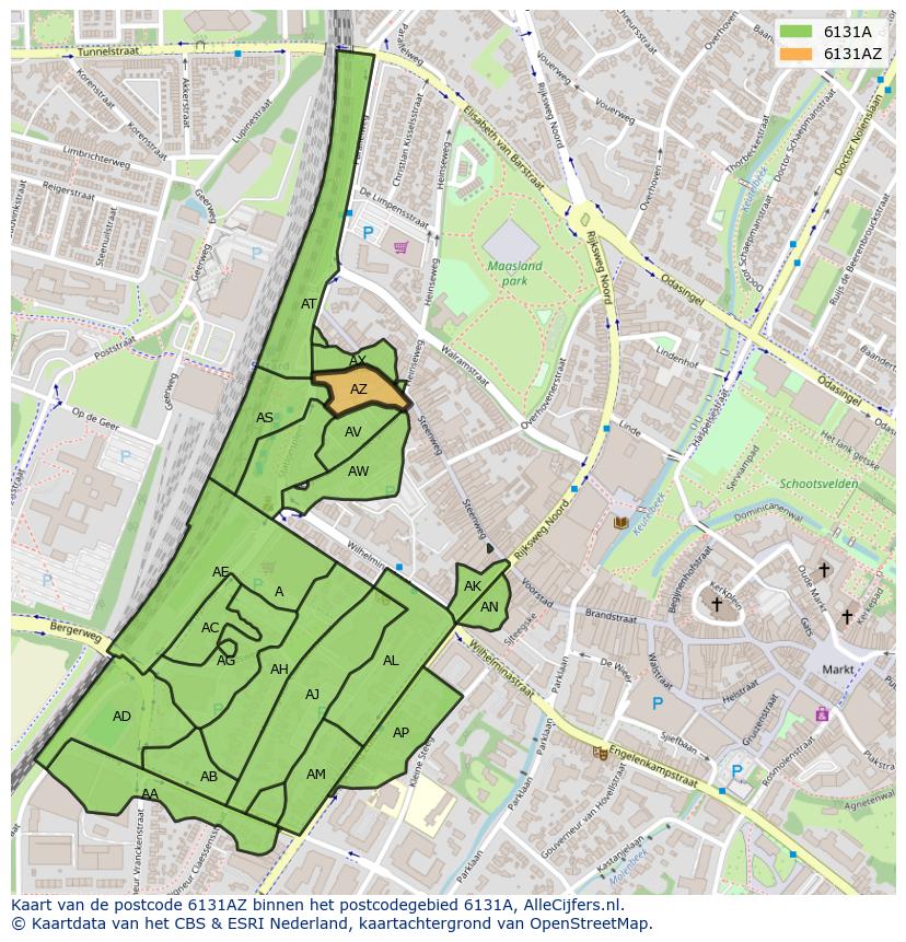 Afbeelding van het postcodegebied 6131 AZ op de kaart.