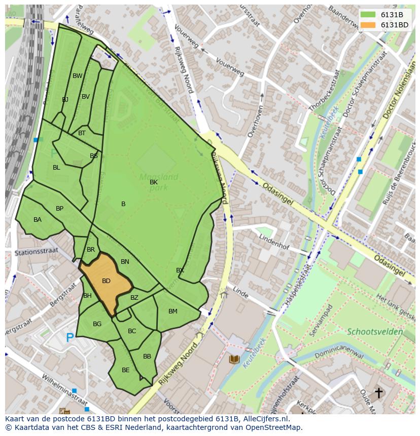 Afbeelding van het postcodegebied 6131 BD op de kaart.