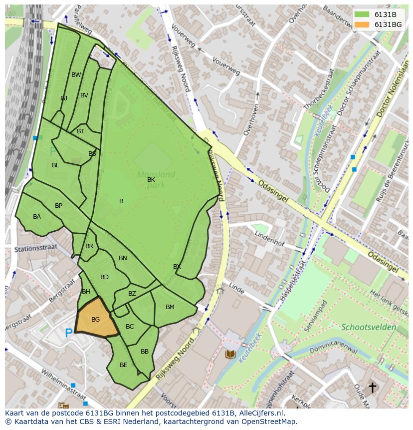 Afbeelding van het postcodegebied 6131 BG op de kaart.