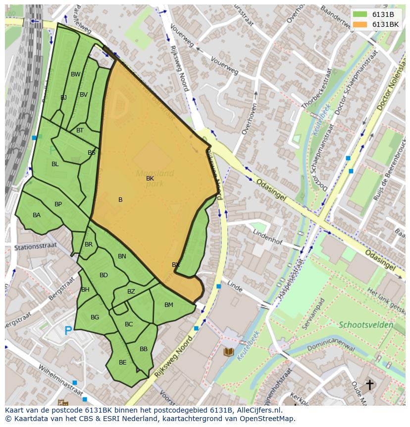 Afbeelding van het postcodegebied 6131 BK op de kaart.
