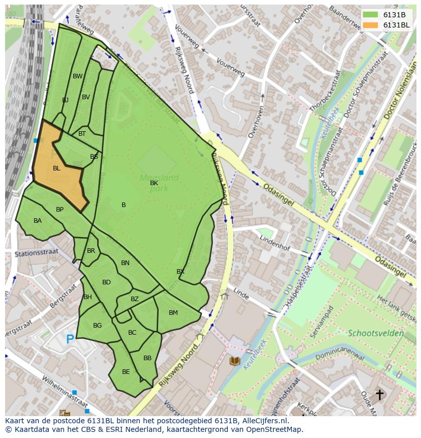 Afbeelding van het postcodegebied 6131 BL op de kaart.