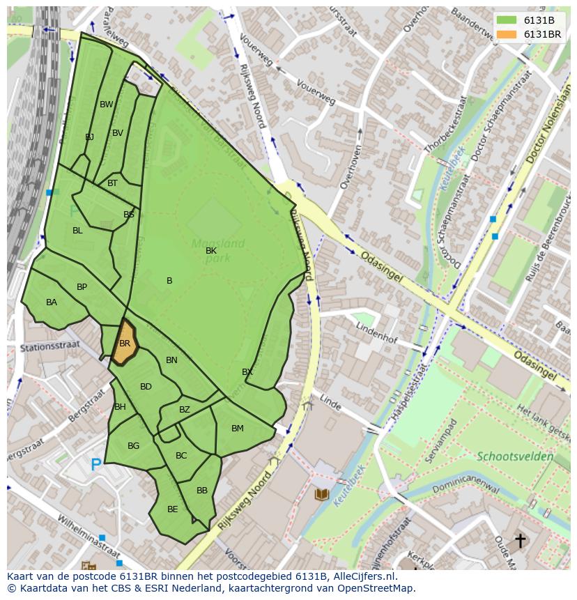 Afbeelding van het postcodegebied 6131 BR op de kaart.