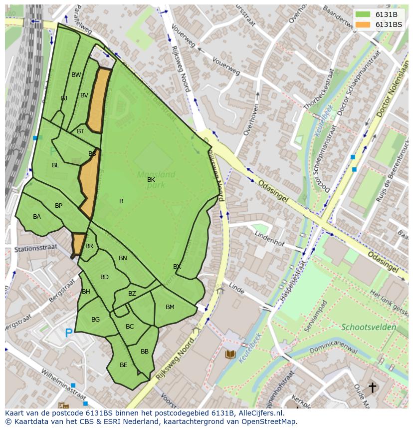 Afbeelding van het postcodegebied 6131 BS op de kaart.