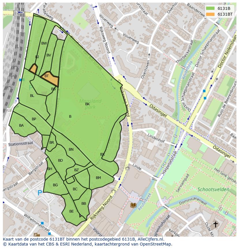 Afbeelding van het postcodegebied 6131 BT op de kaart.