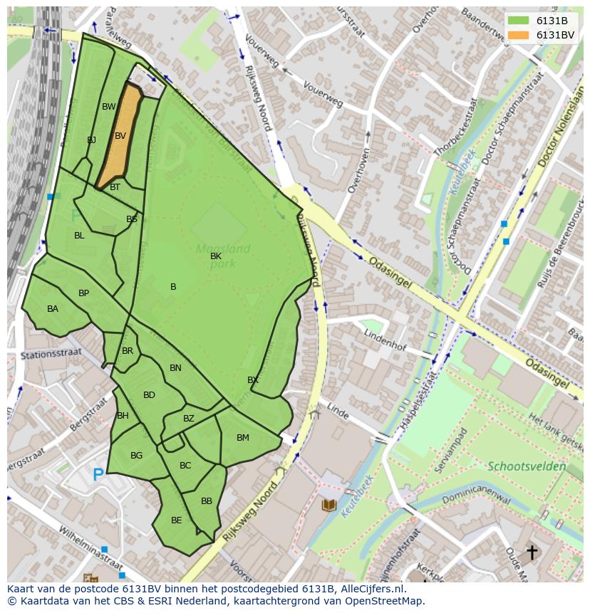 Afbeelding van het postcodegebied 6131 BV op de kaart.