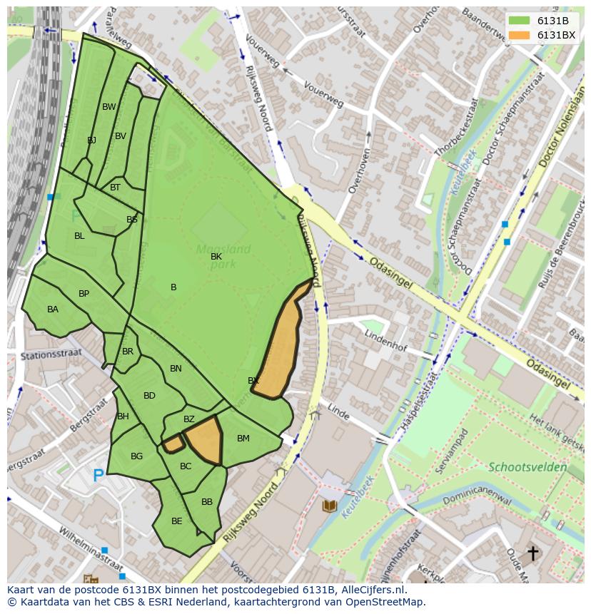 Afbeelding van het postcodegebied 6131 BX op de kaart.