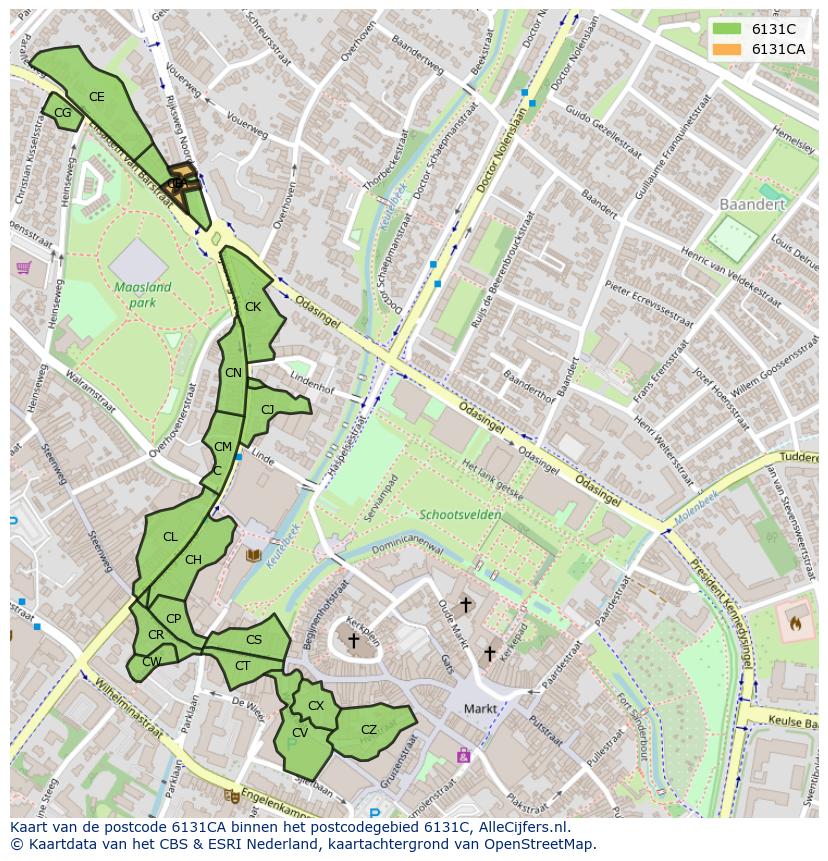 Afbeelding van het postcodegebied 6131 CA op de kaart.