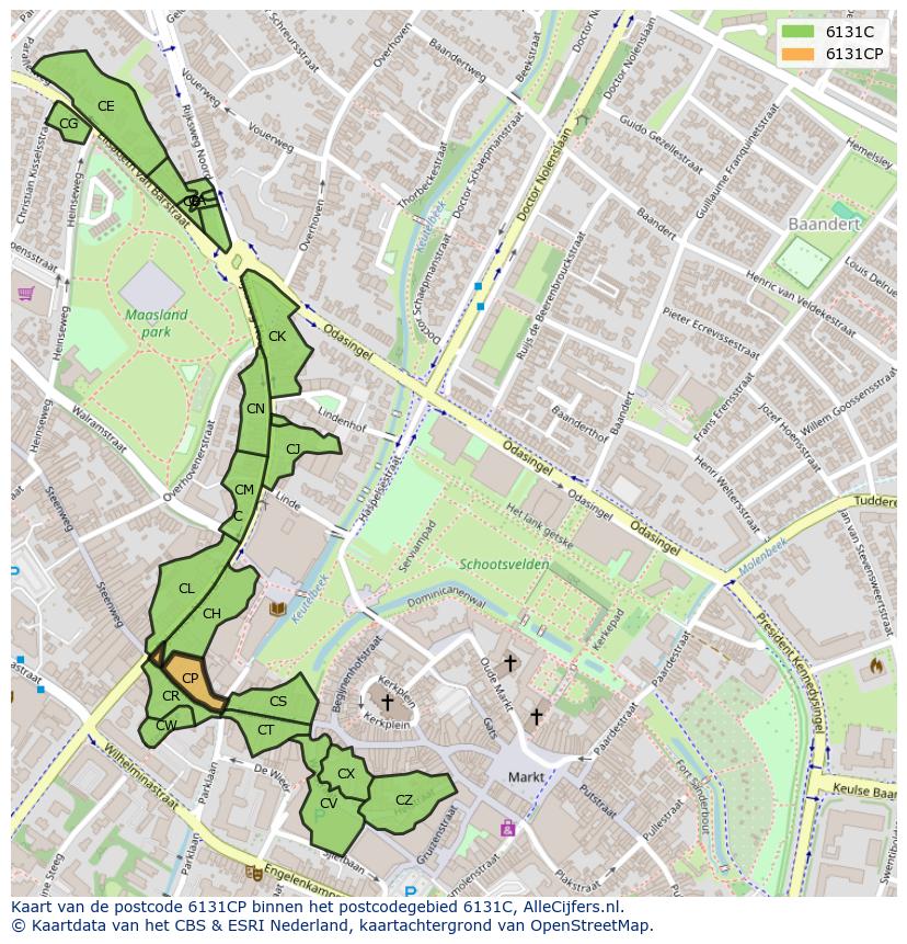 Afbeelding van het postcodegebied 6131 CP op de kaart.