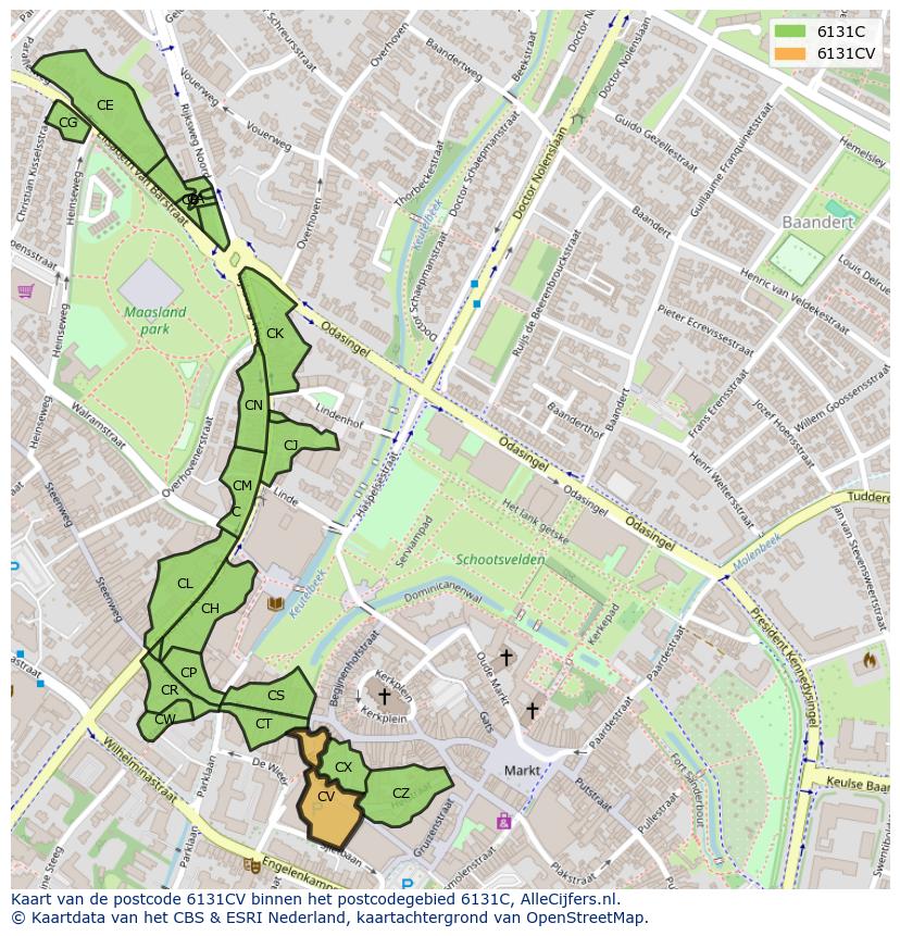 Afbeelding van het postcodegebied 6131 CV op de kaart.