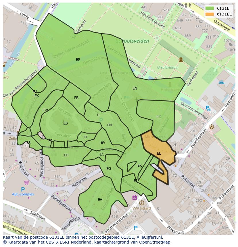 Afbeelding van het postcodegebied 6131 EL op de kaart.