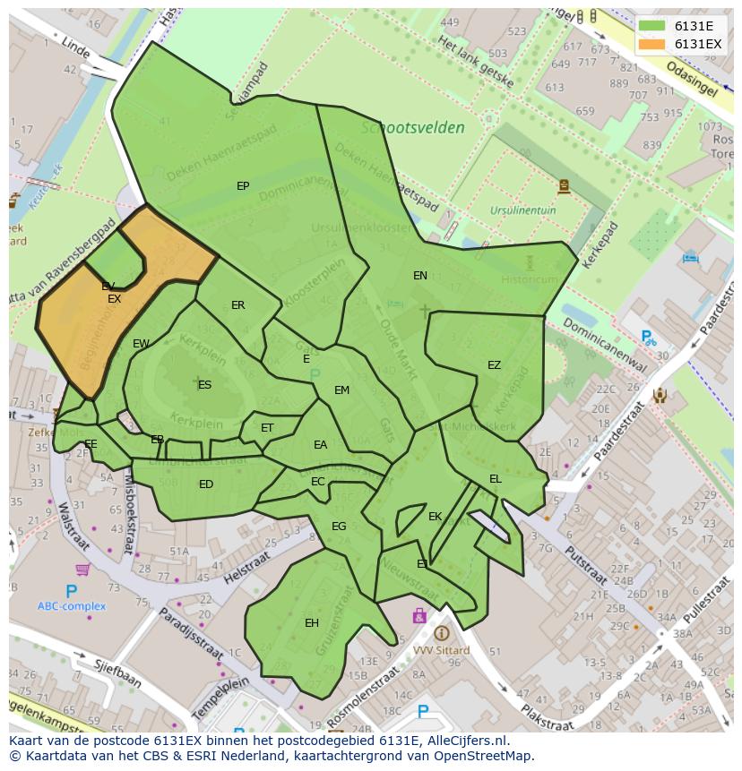 Afbeelding van het postcodegebied 6131 EX op de kaart.