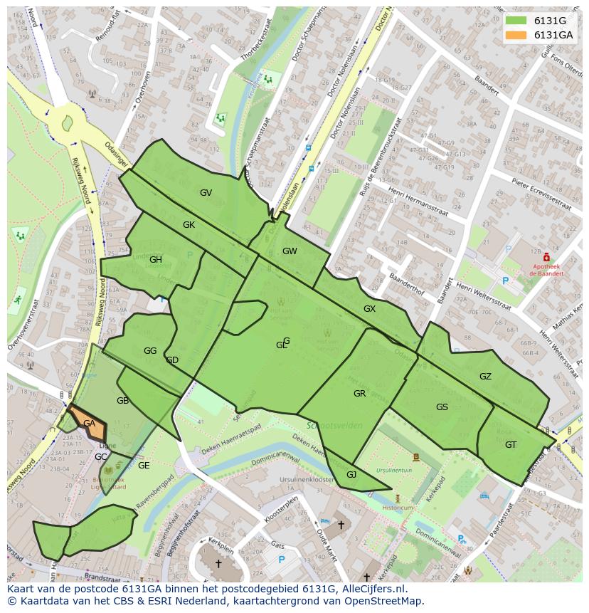 Afbeelding van het postcodegebied 6131 GA op de kaart.