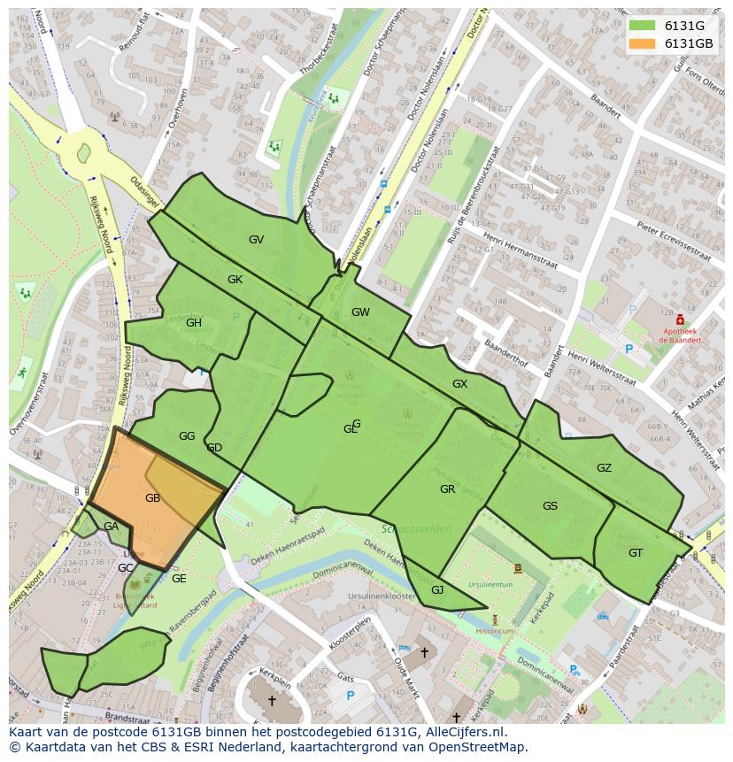 Afbeelding van het postcodegebied 6131 GB op de kaart.