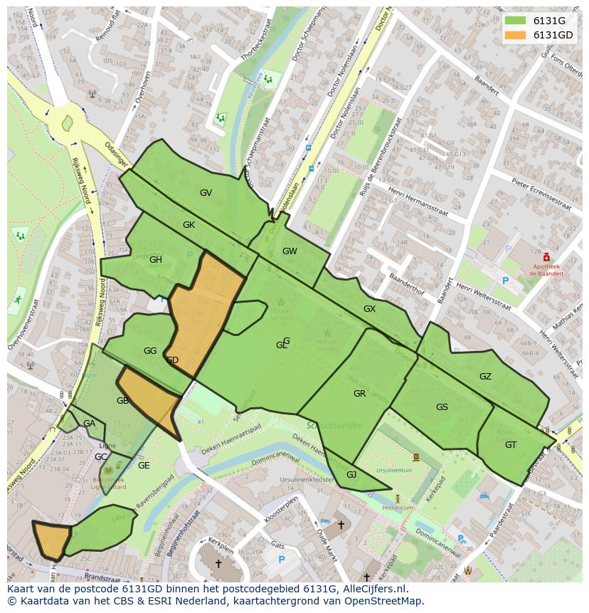 Afbeelding van het postcodegebied 6131 GD op de kaart.