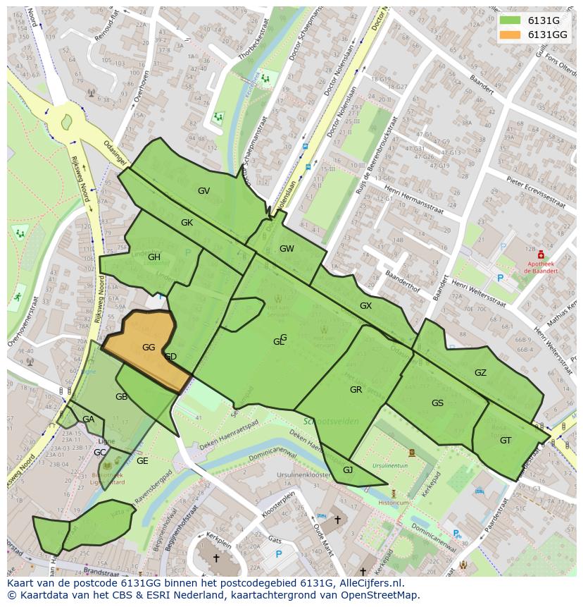 Afbeelding van het postcodegebied 6131 GG op de kaart.