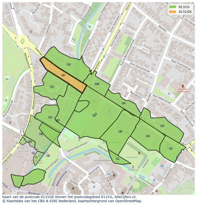 Afbeelding van het postcodegebied 6131 GK op de kaart.
