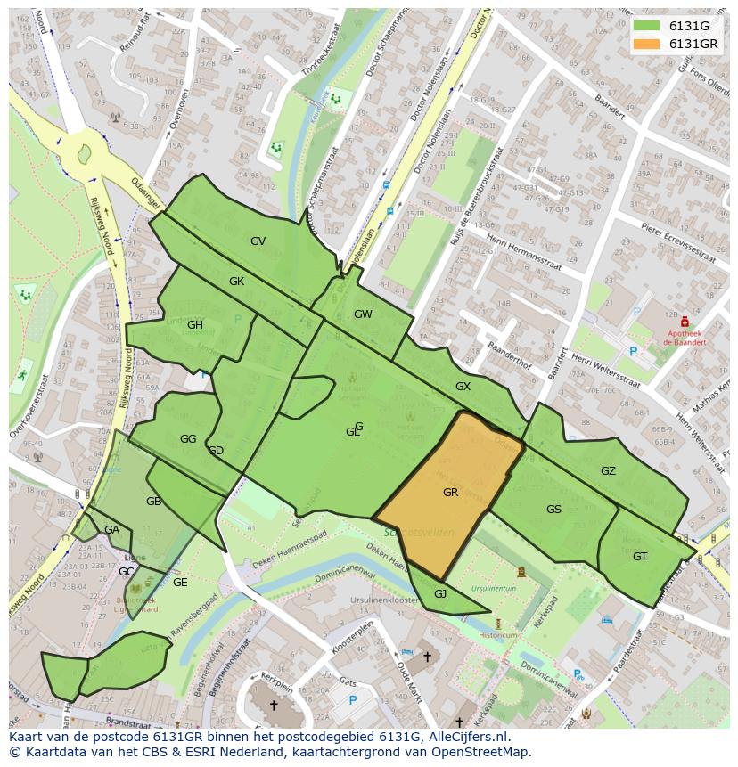 Afbeelding van het postcodegebied 6131 GR op de kaart.