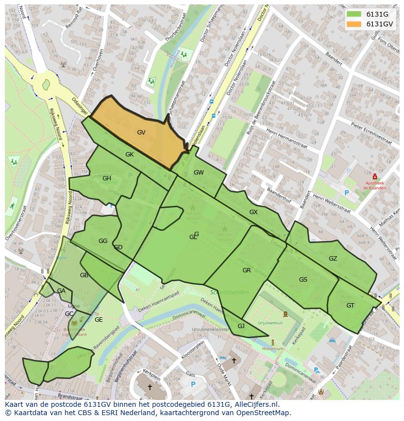 Afbeelding van het postcodegebied 6131 GV op de kaart.