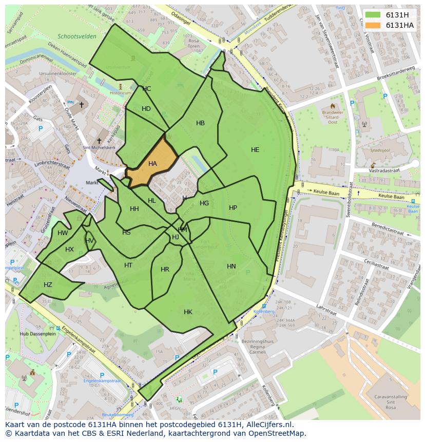 Afbeelding van het postcodegebied 6131 HA op de kaart.