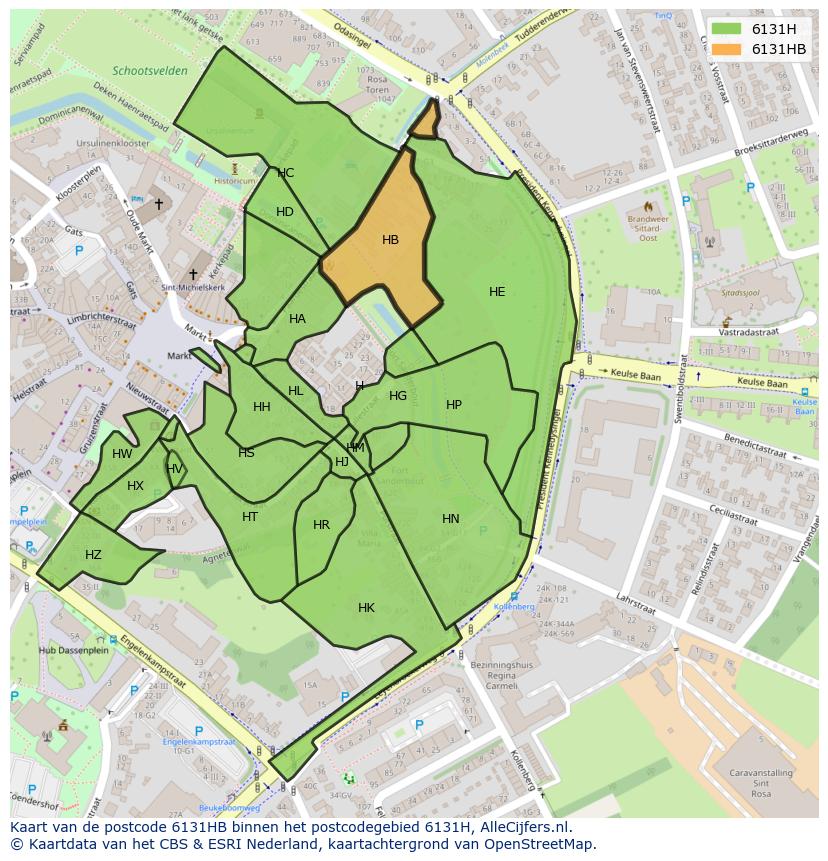 Afbeelding van het postcodegebied 6131 HB op de kaart.