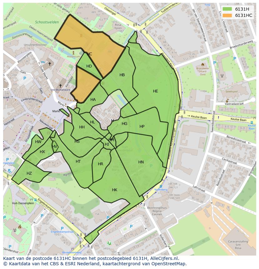 Afbeelding van het postcodegebied 6131 HC op de kaart.