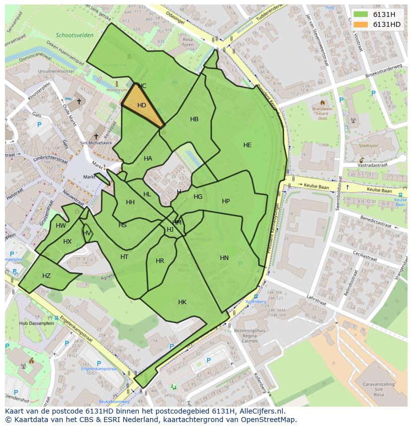 Afbeelding van het postcodegebied 6131 HD op de kaart.