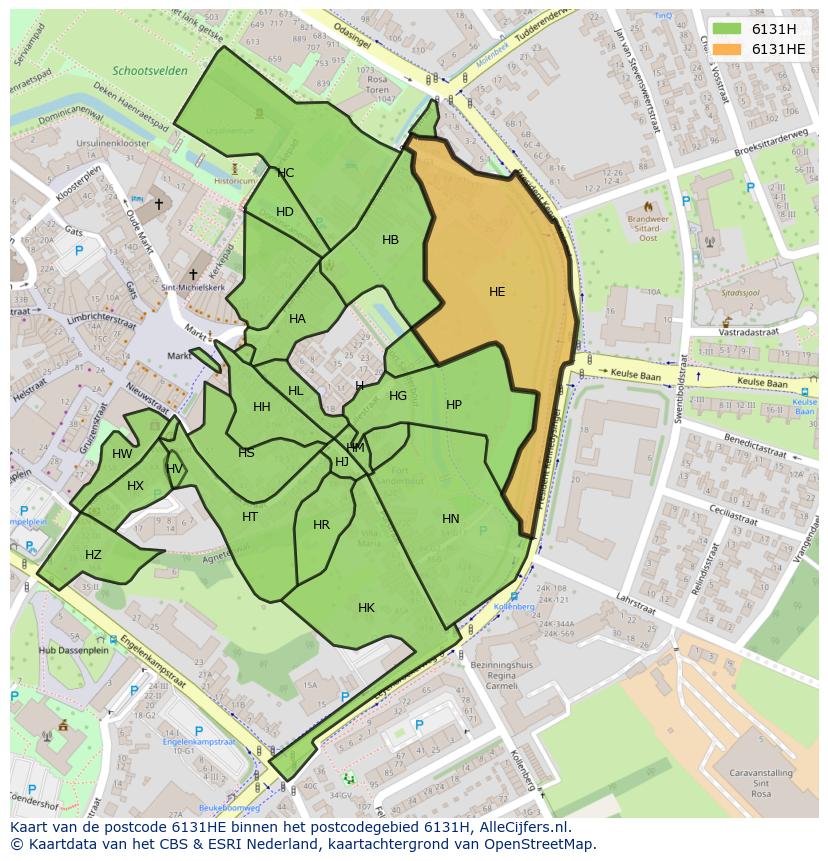 Afbeelding van het postcodegebied 6131 HE op de kaart.