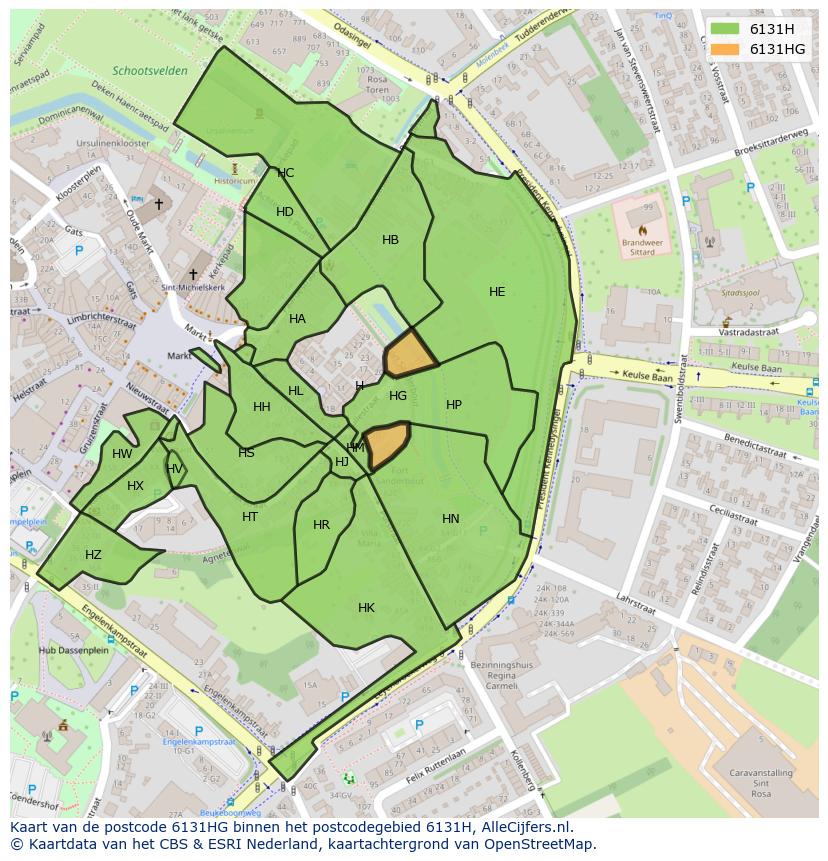 Afbeelding van het postcodegebied 6131 HG op de kaart.