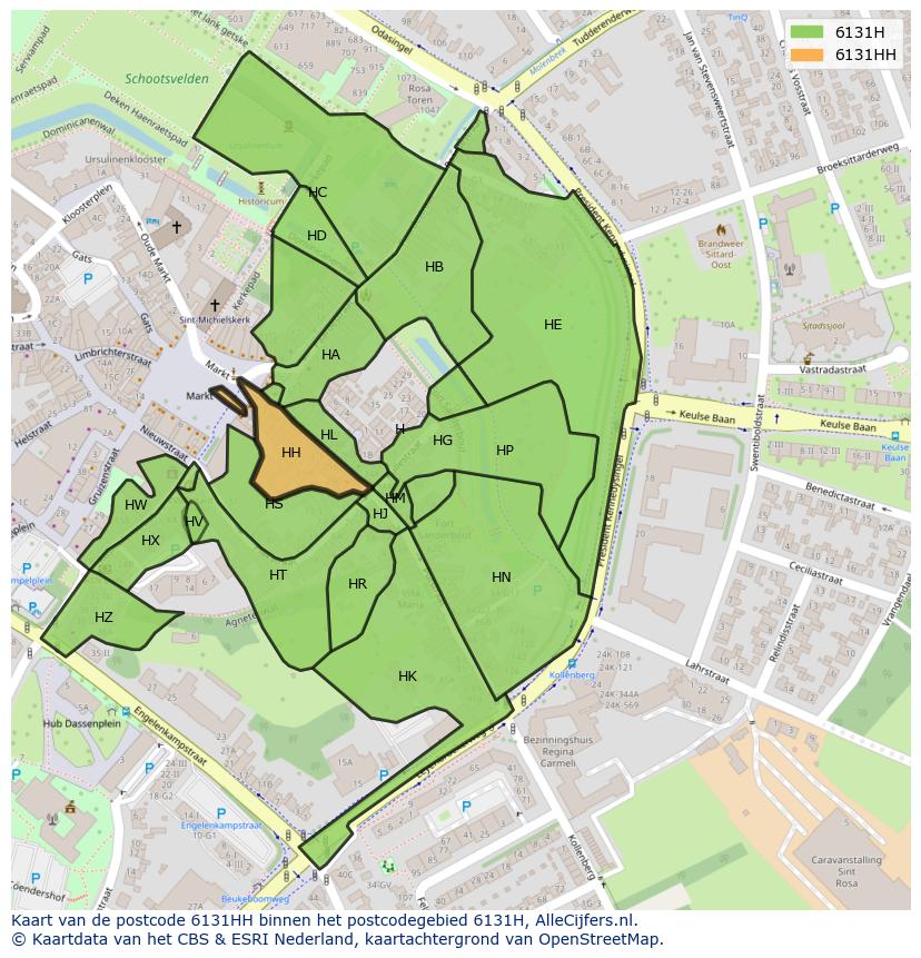 Afbeelding van het postcodegebied 6131 HH op de kaart.