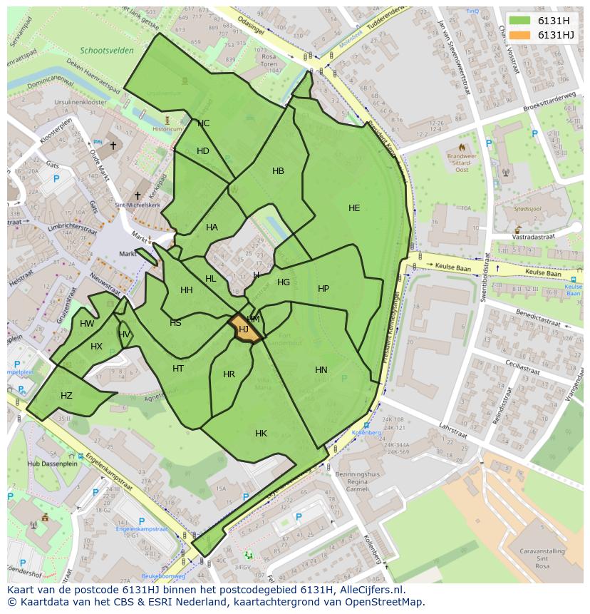 Afbeelding van het postcodegebied 6131 HJ op de kaart.