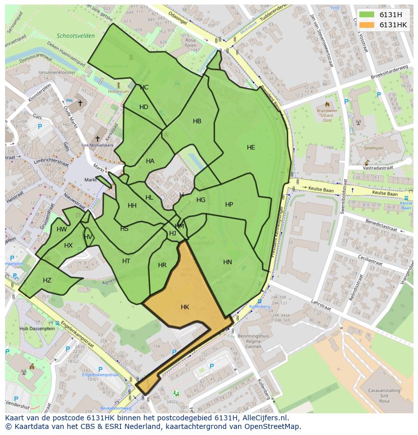 Afbeelding van het postcodegebied 6131 HK op de kaart.