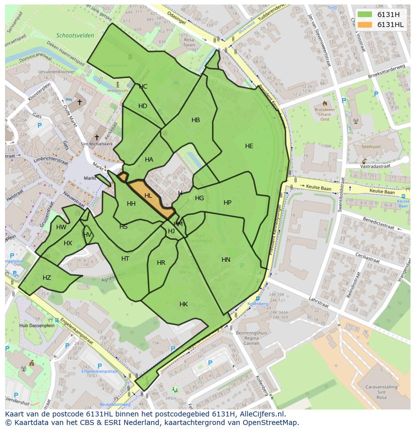 Afbeelding van het postcodegebied 6131 HL op de kaart.