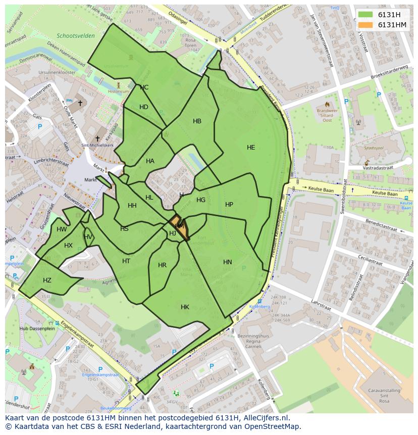 Afbeelding van het postcodegebied 6131 HM op de kaart.
