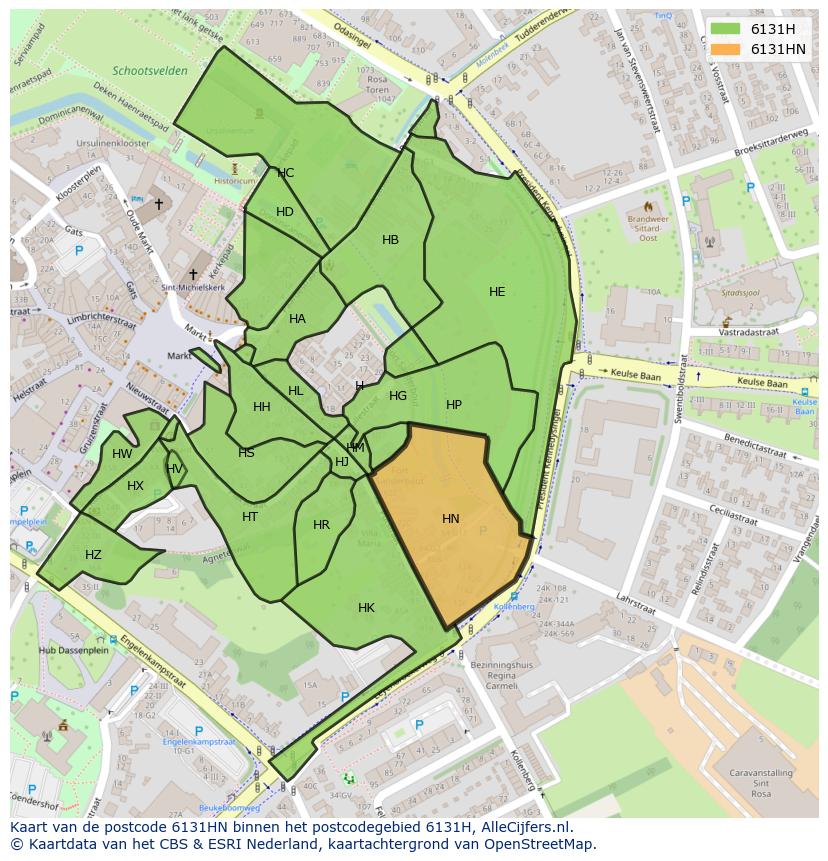 Afbeelding van het postcodegebied 6131 HN op de kaart.