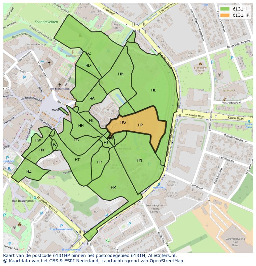 Afbeelding van het postcodegebied 6131 HP op de kaart.