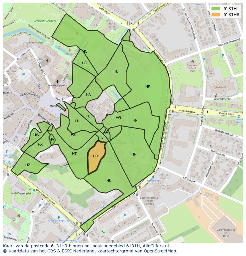 Afbeelding van het postcodegebied 6131 HR op de kaart.